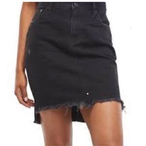 ABLE Black Denim Mini Skirt Raw Hem Distressed Size 27